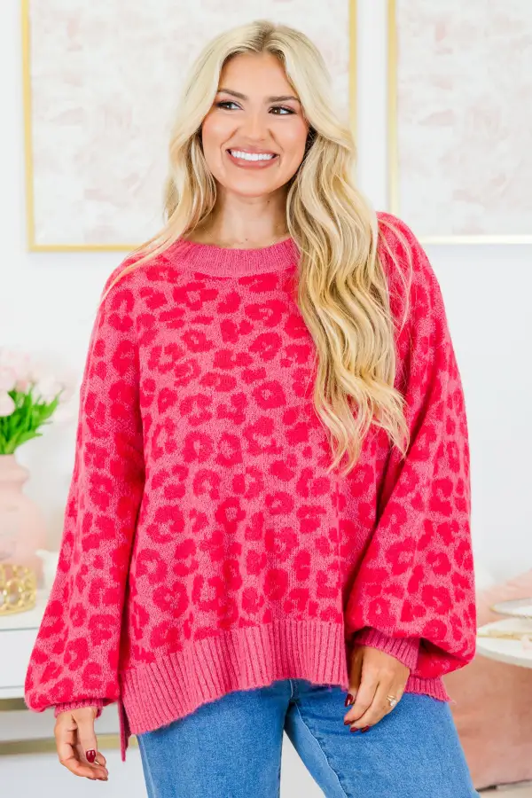 Leopard Love Sweater, Fuchsia
