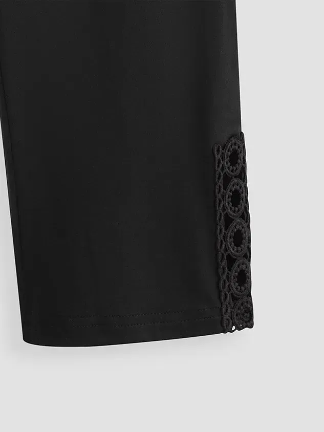 Plain color patterned elastic waist lace high elastic pants Capri Leggings