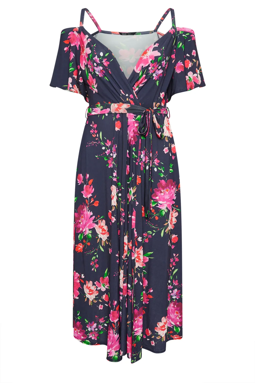 YOURS LONDON Curve Red & Blue Floral Bardot Maxi Dress