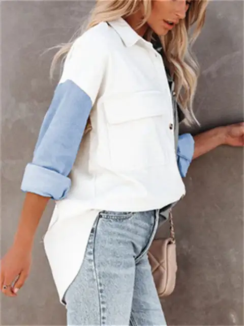 Color Block Buttons Shirt With Pockets