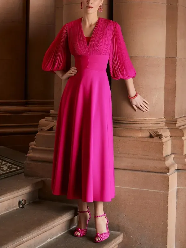 V-Neck Solid Color Maxi Dress