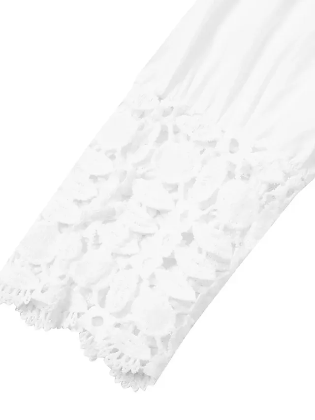 Women's Lace Shirt Dress Casual Dress Cotton Linen Dress Mini Dress