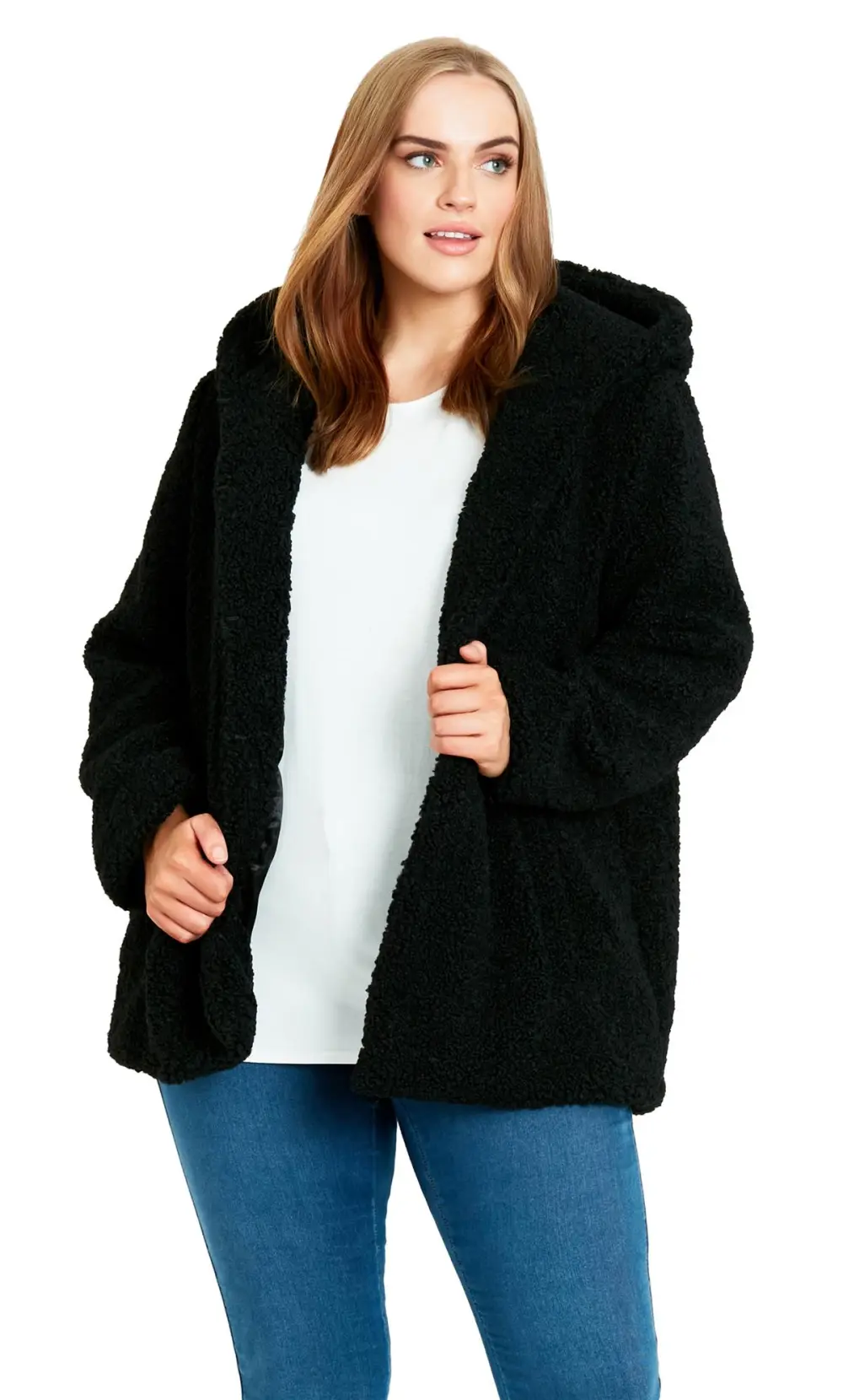 Evans Black Teddy Hooded Jacket