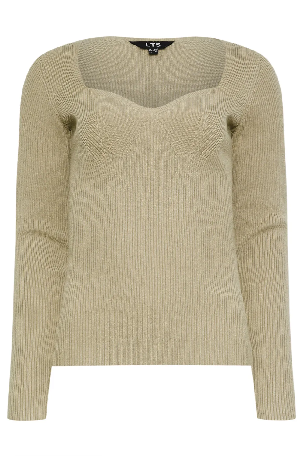 LTS Tall Beige Brown Ribbed Sweetheart Jumper
