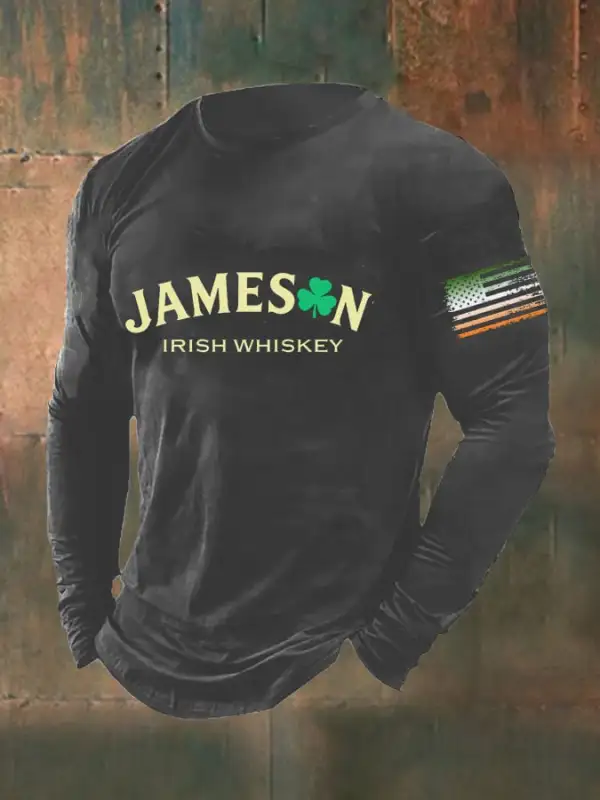 Men's St. Patrick’s Day Jameson Irish Whiskey Print Casual Long Sleeve T-Shirt
