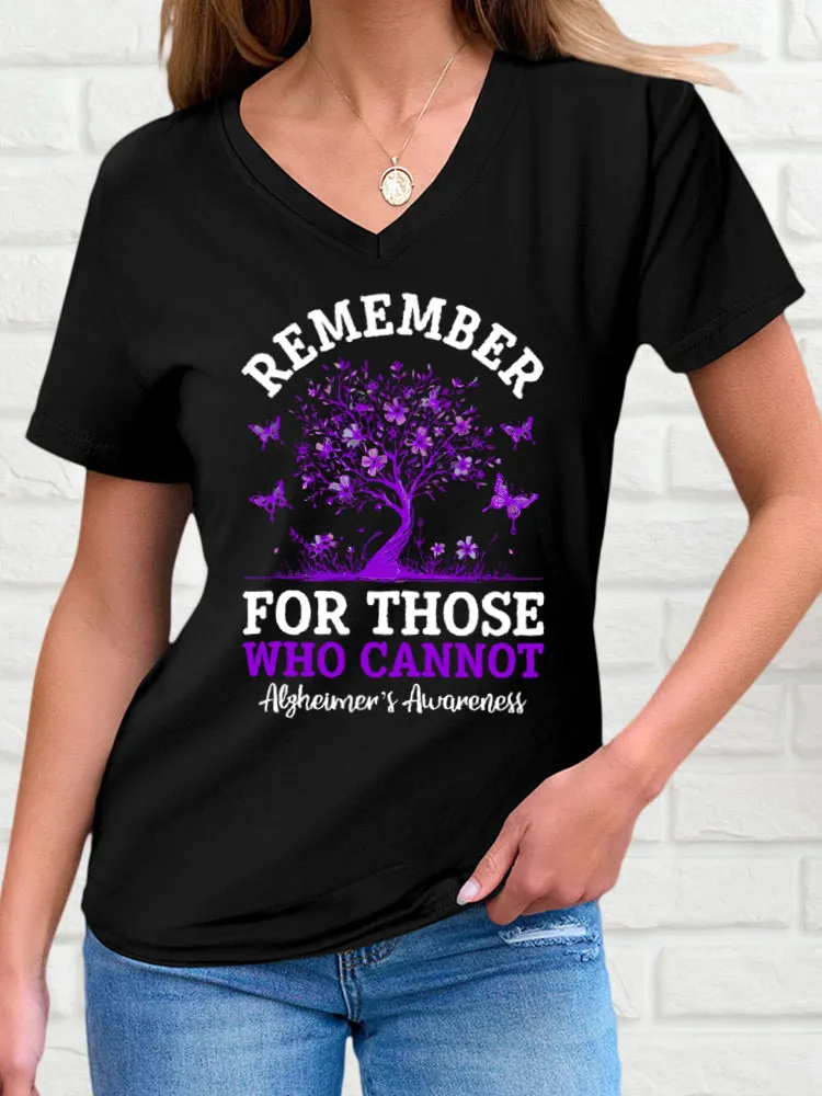 Women'S Short-Sleeved T-Shirt Remember For Those Who Cannot Alzheimer'S Awareness Butterfly Prints