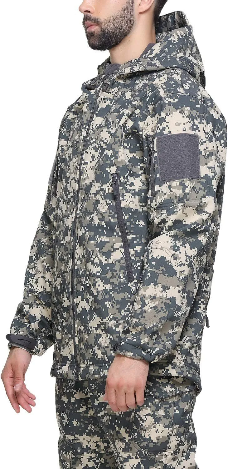 Men's Military Tactical Jackets Softshell Winter Warm Fleece Hooded Coat Outdoor Hiking Hunting Jacket