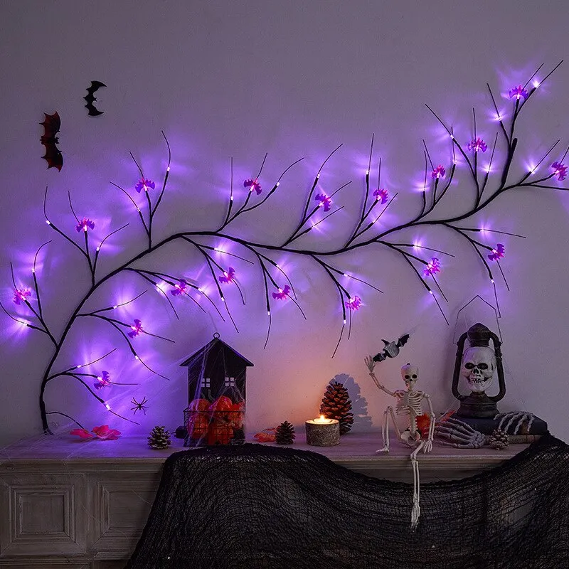 Halloween Decorative Vine Light LED Simulated Tree Light Spider Bat Branch Light Ghost Festival Atmosphere Decoration Light