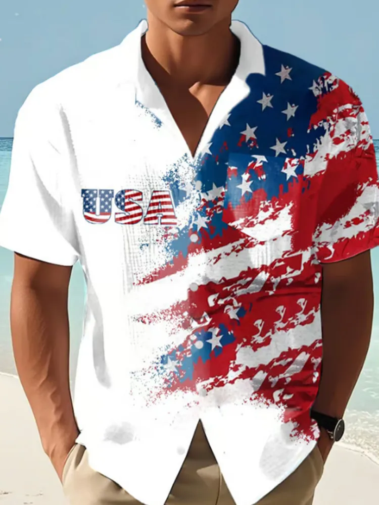 Men's Independence Day Flag Print Shirt