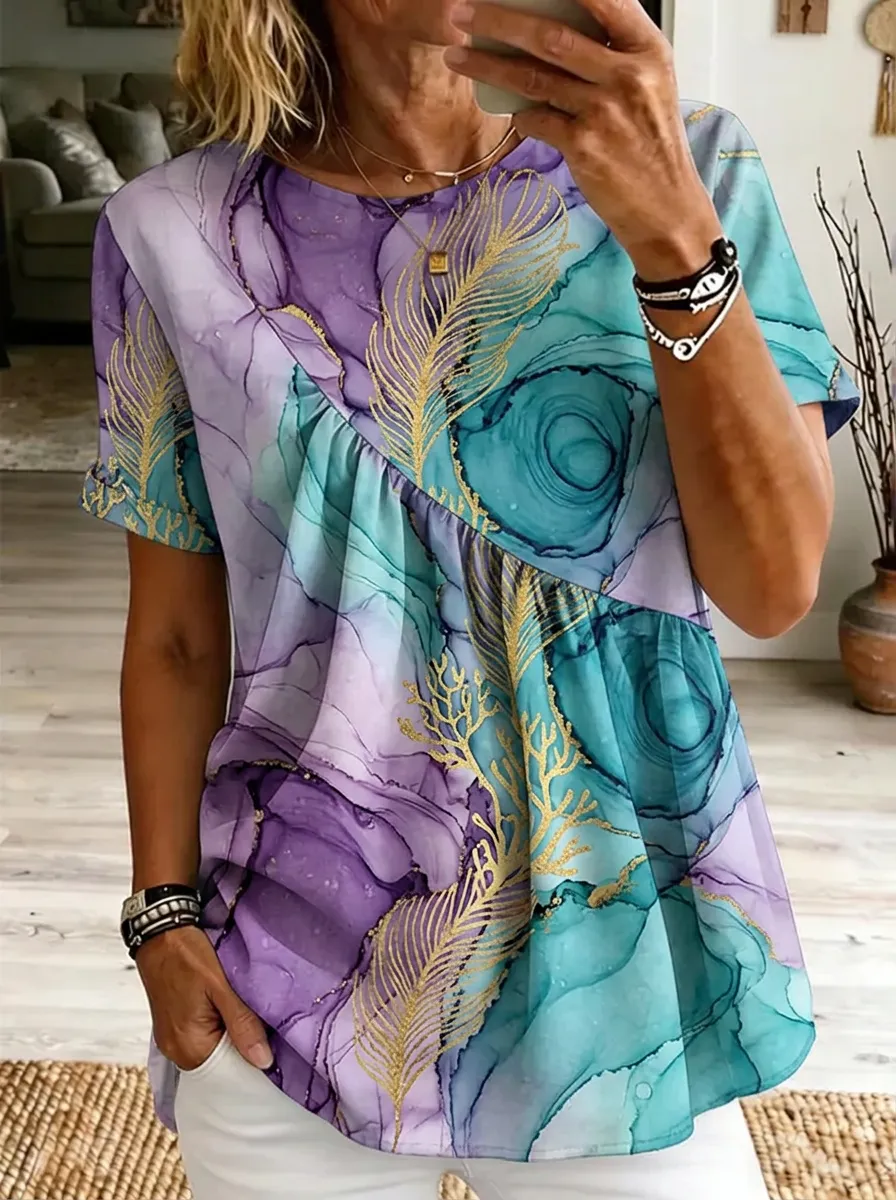 Women's Nashville Abstract Feather Printed T-shirt