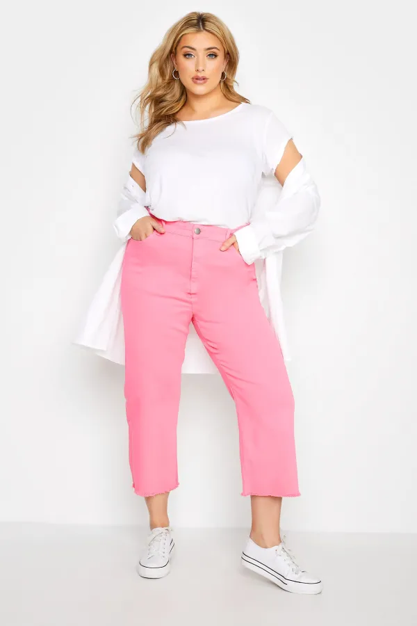 YOURS Curve White Stretch Wide Leg Cropped Jeans