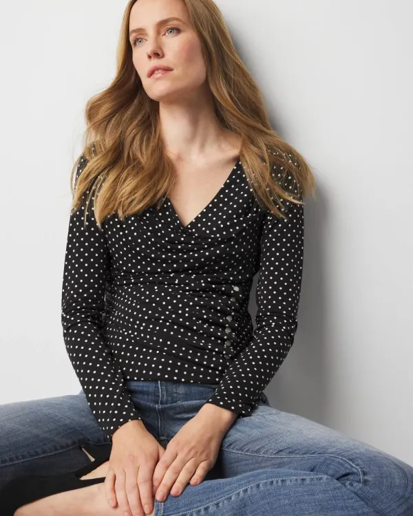 Petite Ruched Button Trimmed Top