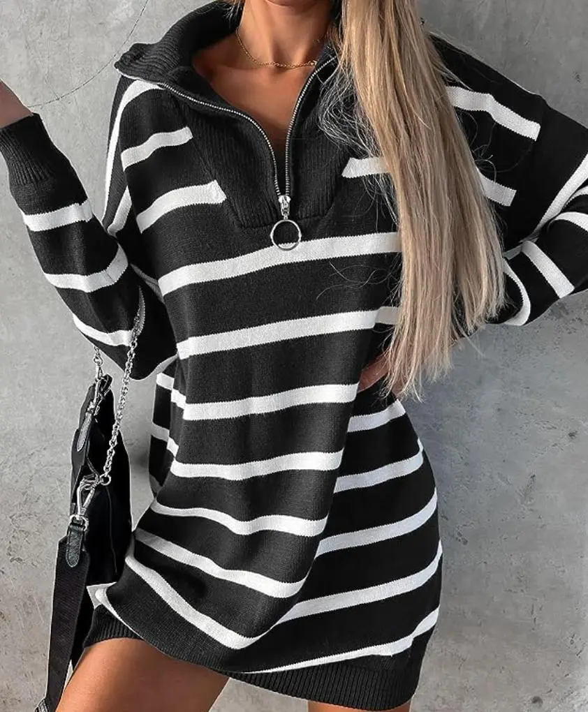 Basic Striped Mini Sweater Dress
