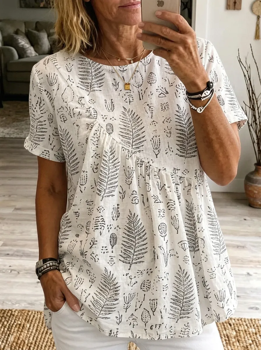 Women's Nashville Botanical Fern Printed Tunic Top