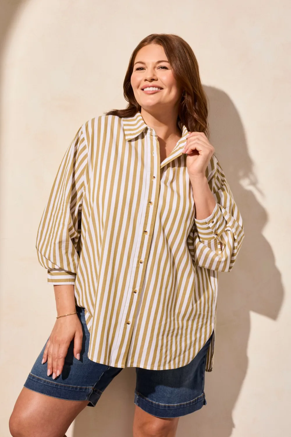Stripe Button-Front Shirt-Greenmoss