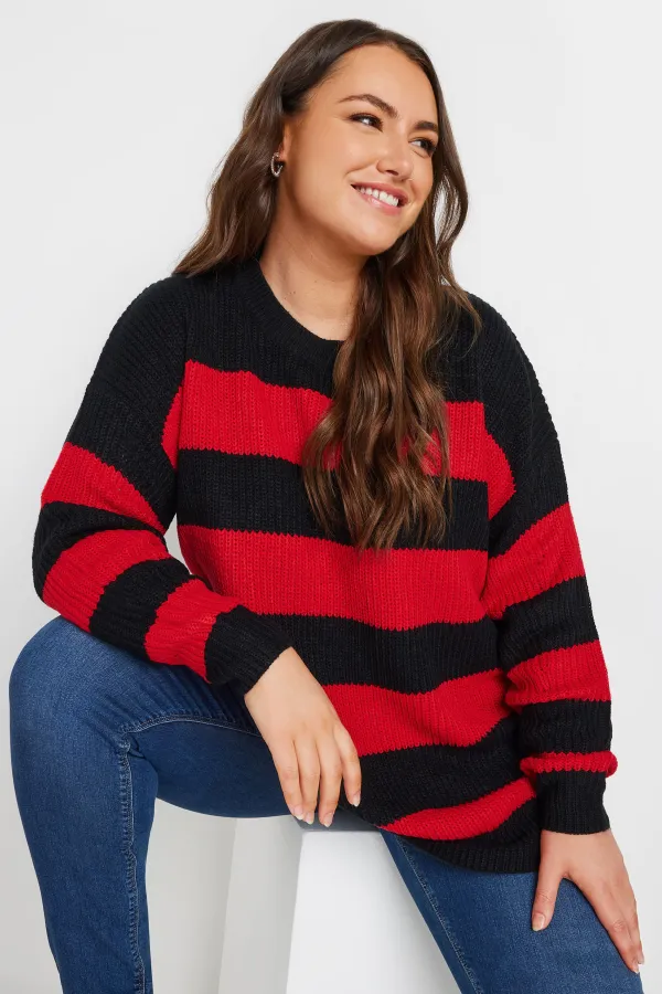 YOURS Curve Black & Red Stripe Knitted Jumper
