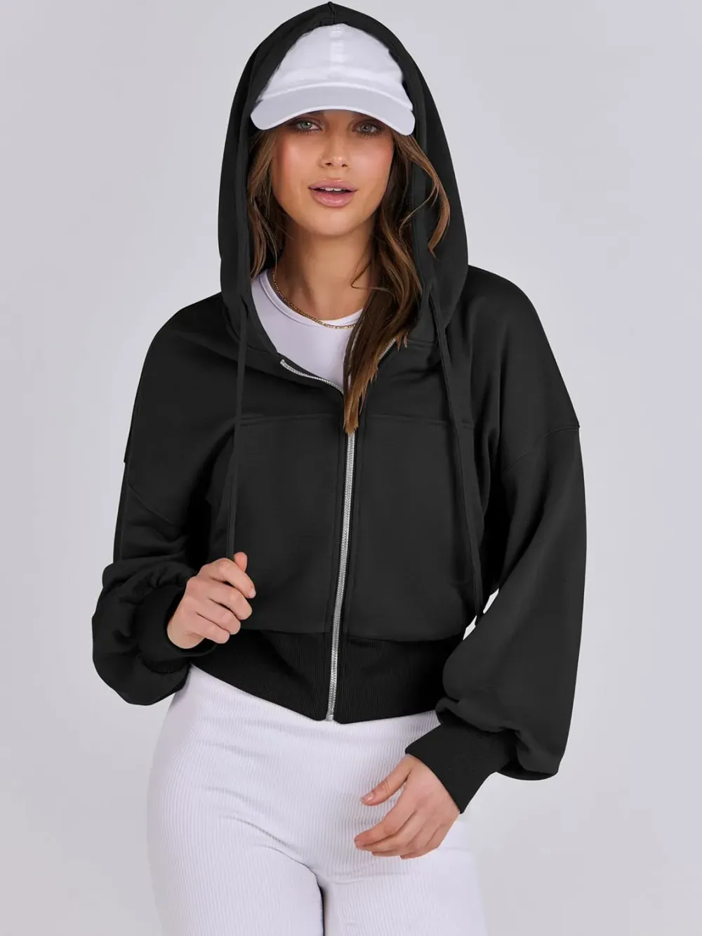 Women's Zip Up Hoodies Cropped Sweatshirts Full Zip Jackets Casual Fashion Fall Outfits Winter Clothes