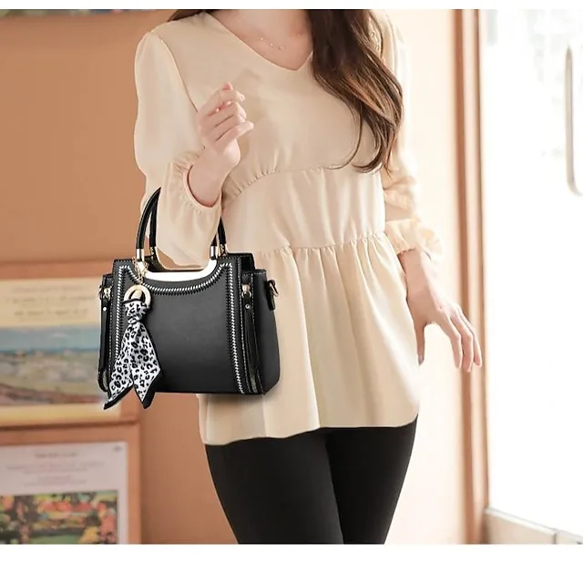 Women's Canvas Tote Bag Handbag Daily Date Office & Career Solid Color Black White Red