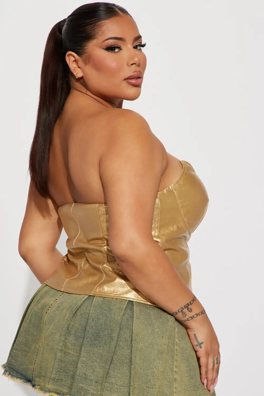 Never Too Extra Metallic Corset Top - Gold