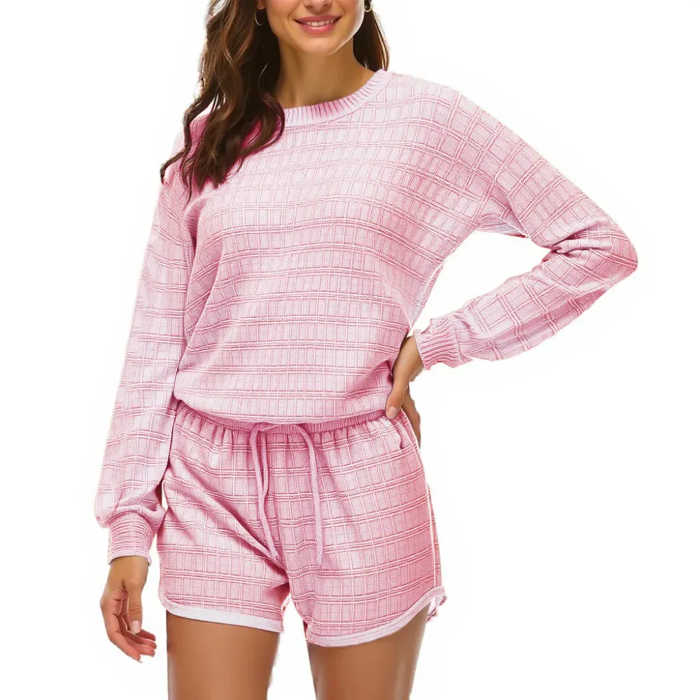 Long-sleeved Shorts Home Service Waffle Two-piece Suit