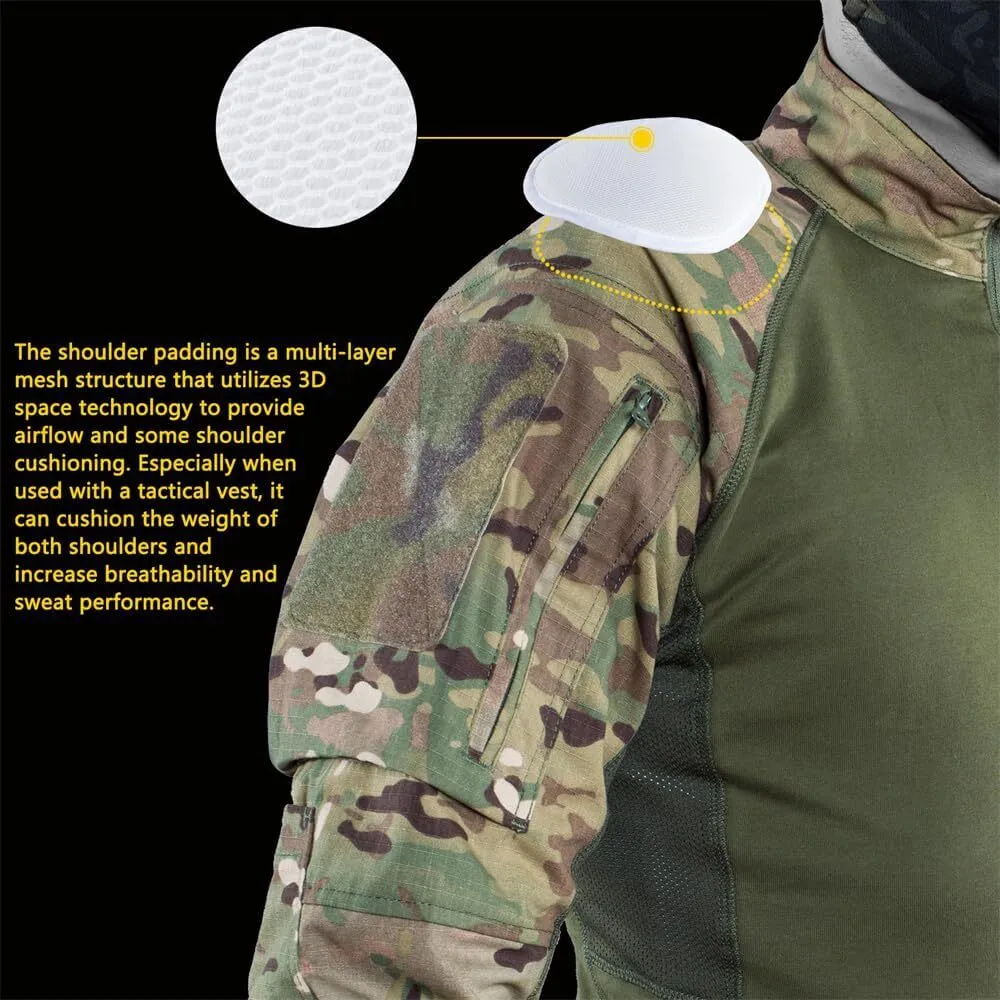 Combat Top Multicam Airsoft Shirt Seamless Long Sleeve Shirt with Shoulder Cushion Military Surplus