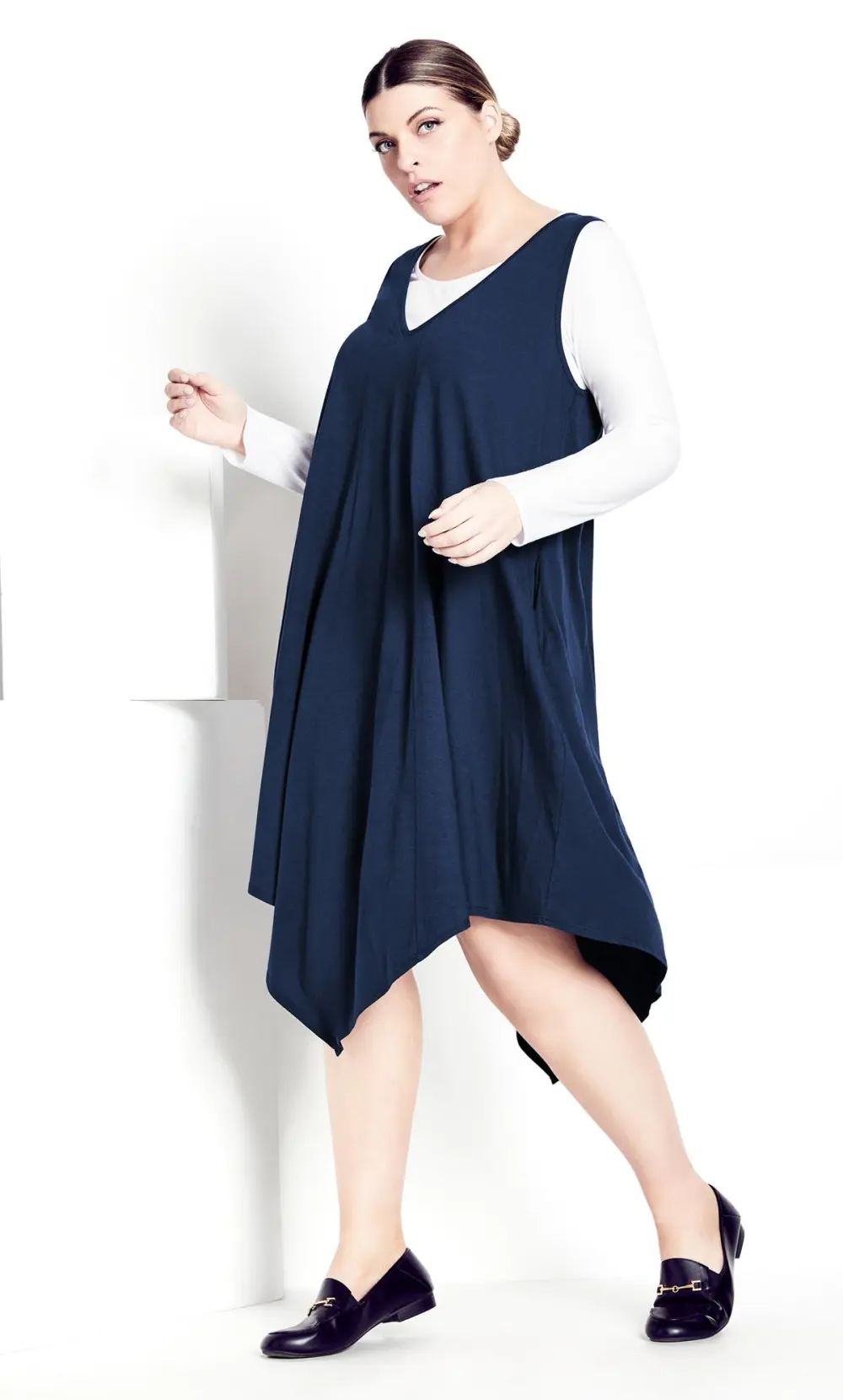 Evans Navy Plain Double Layer Dress