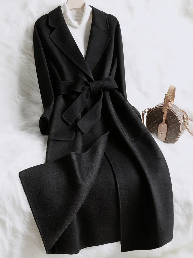 Solid One Button Lapel Faux Woolen Coat