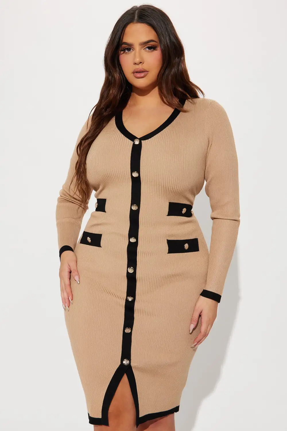 Endless Rose V-Neck Midi Dress - Nude/combo