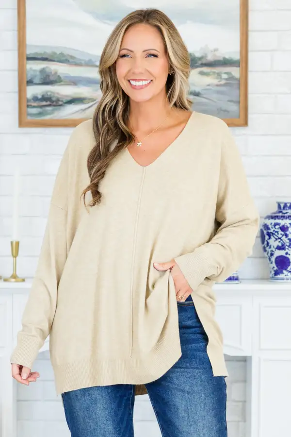 Perfect For Outside Sweater, Heather Light Mocha