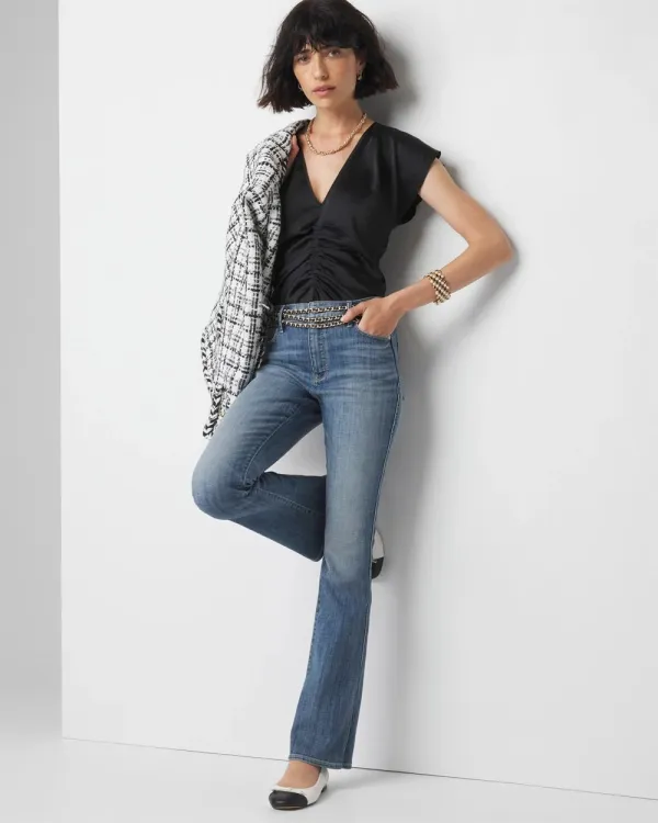 Petite Ruched Front Flutter Sleeve Shell Top