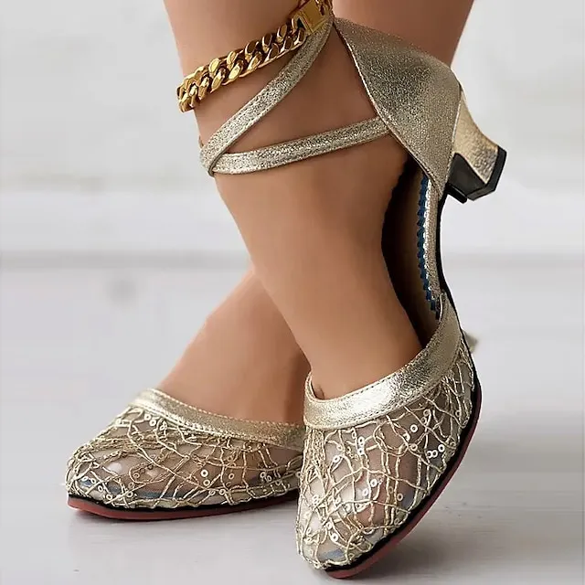 Women's Heels Wedding Shoes Sandals Sexy Shoes Stilettos Comfort Shoes Outdoor Daily Summer Sequin Low Heel Pointed Toe Fashion Elegant Sexy Mesh Cross Strap Solid Color Black 5.5cm Black 3.5cm Blue