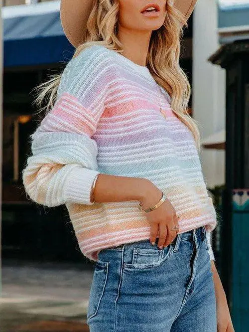 Women's Spring/Fall Ombre Casual Long Sleeve Crew Neck Wool/Knitting Sweater