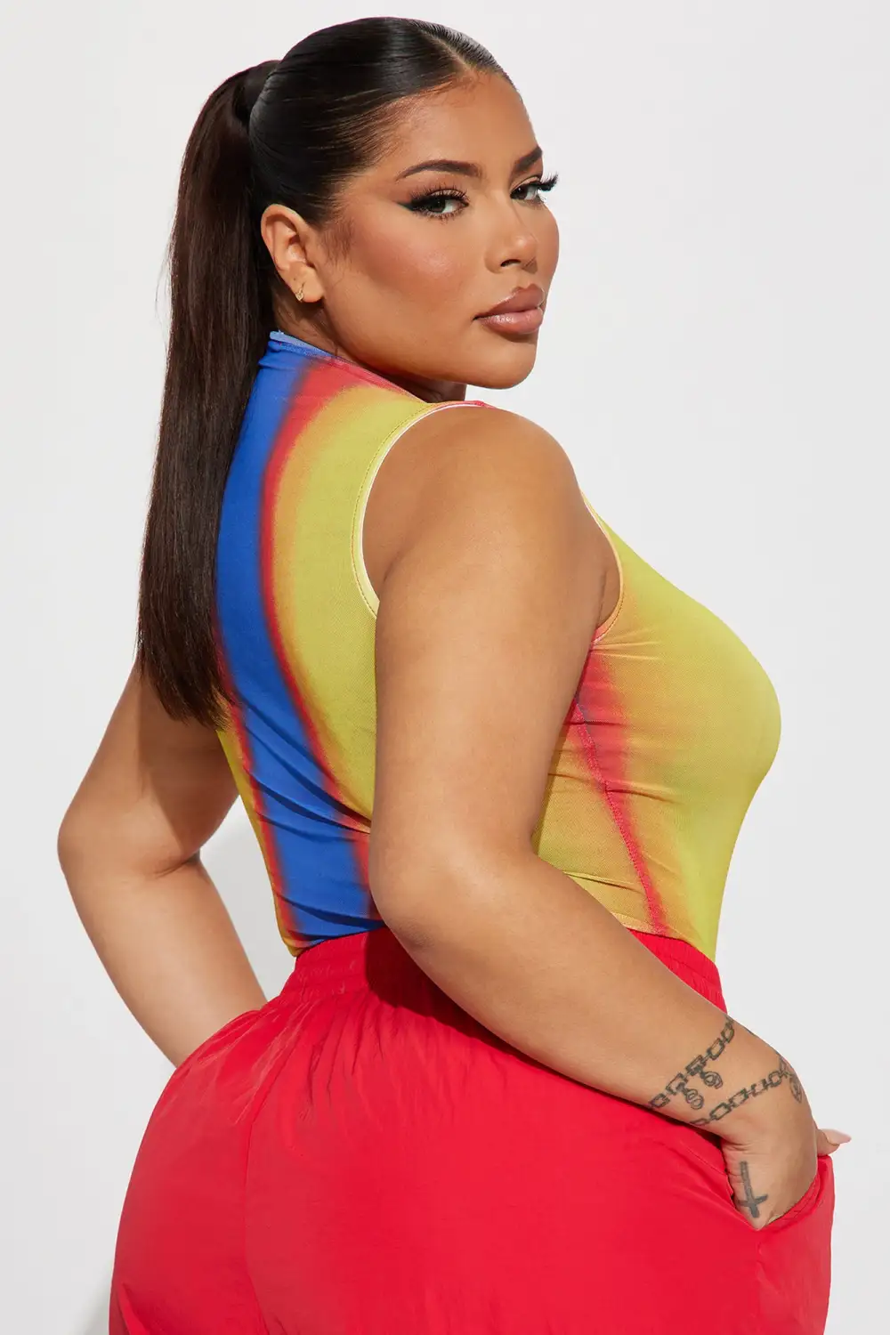 Feel The Burn Sleeveless Mesh Bodysuit - Yellow/combo