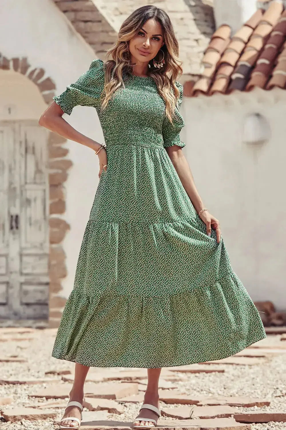 Summer Ruffle Bohemian Tiered Smocked Maxi Dress