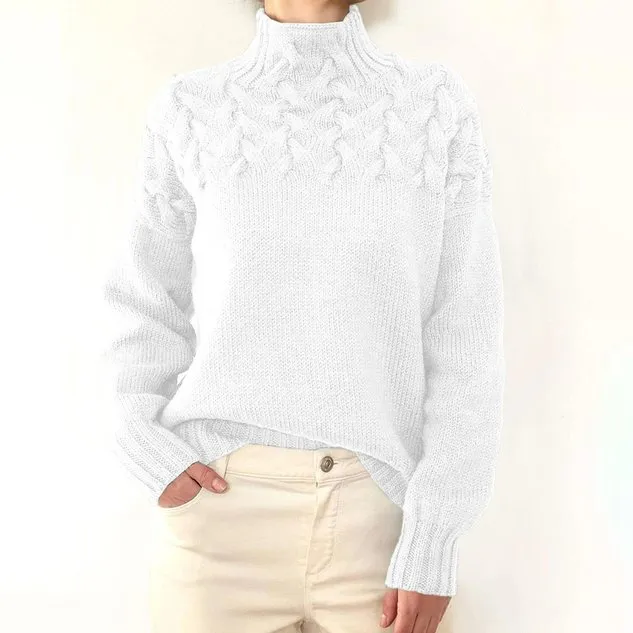 Women's Spring/Fall Plain Casual Three Quarter Sleeve Turtleneck Yarn/Wool Yarn Sweater