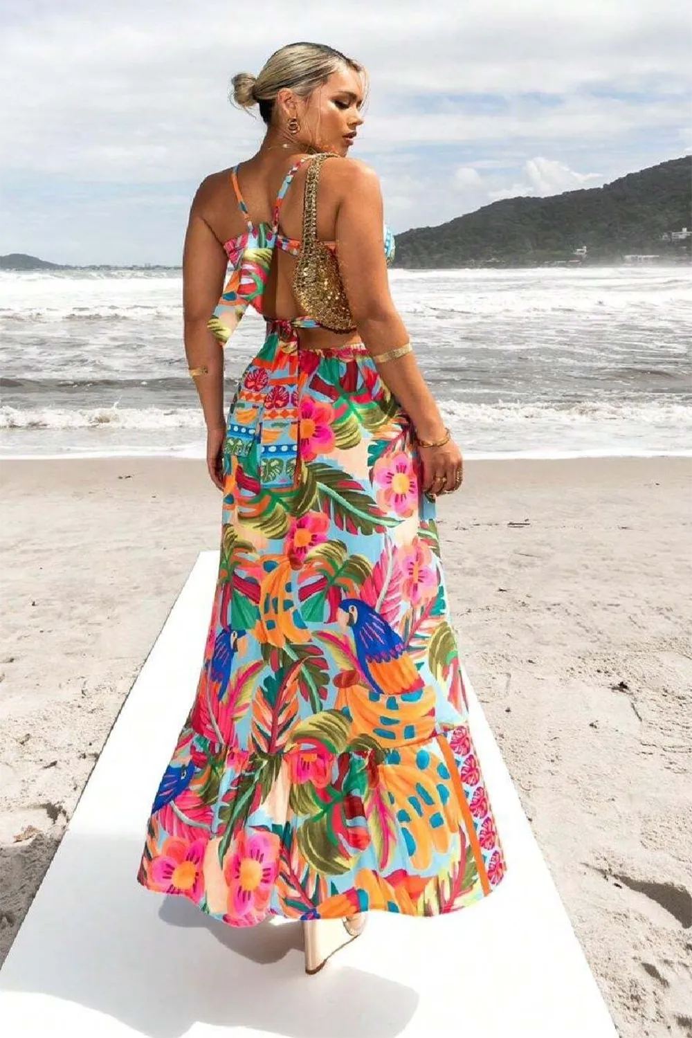 print tropical floral summer dress