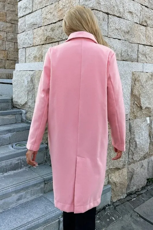 Front Buttons Lapel Coat in Pink