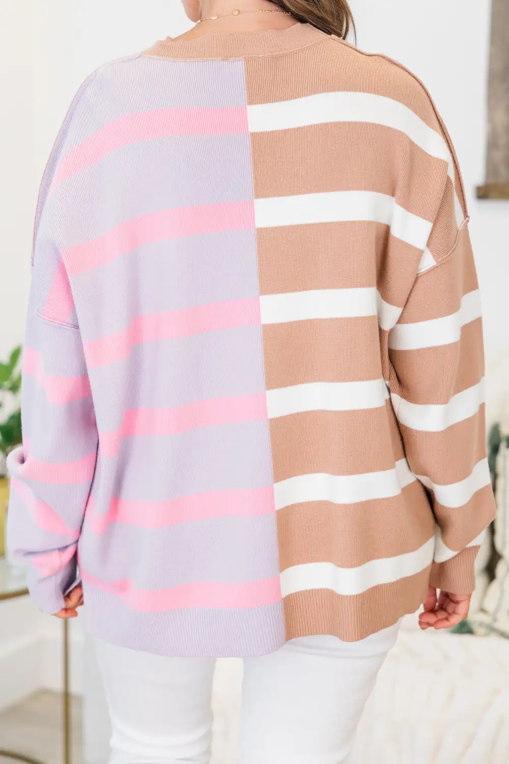 Bold Stripes Sweater, Brown-Grey