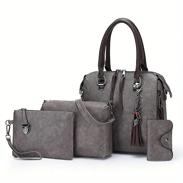 Boston Women's Handbag Set-PU Leather Shopping Bag-Zipper Adjustable Large Capacity Waterproof Bag-Set of 4