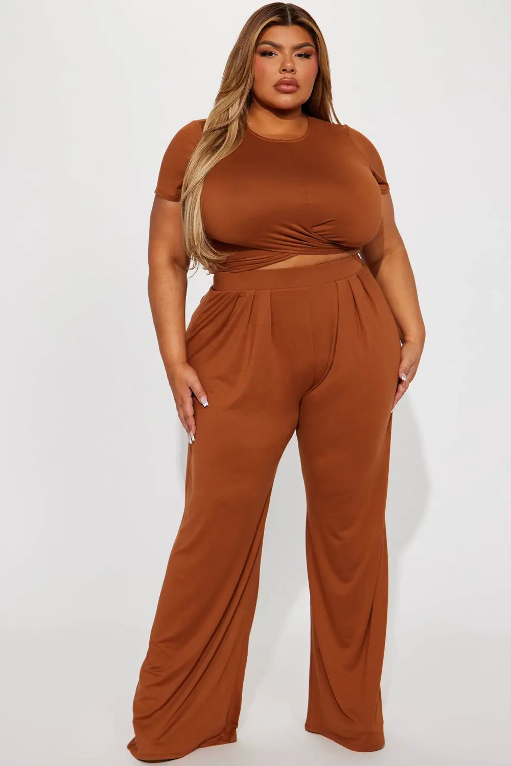 Casually Chic Wide Leg Pant Set - Mocha