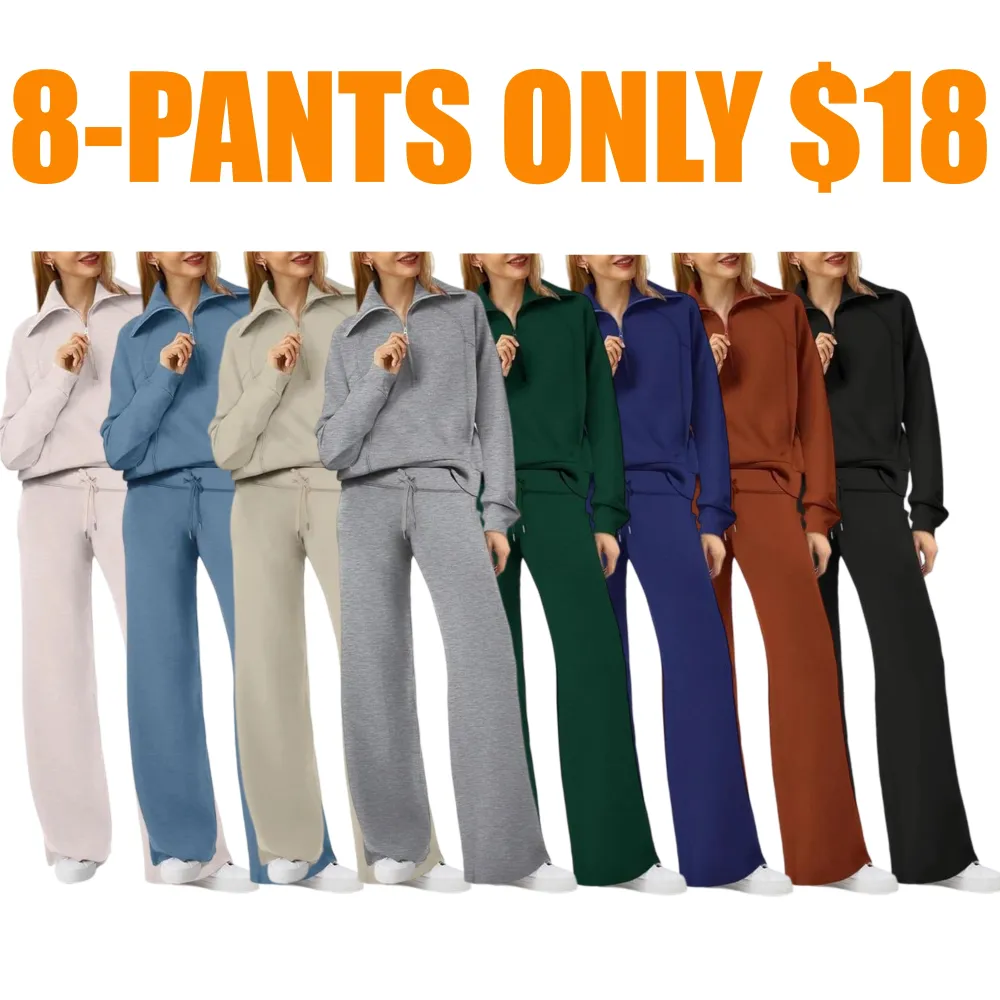 Women's Casual Set 2025 Collection Half-Zip Sweatshirt and Wide-Leg Pants