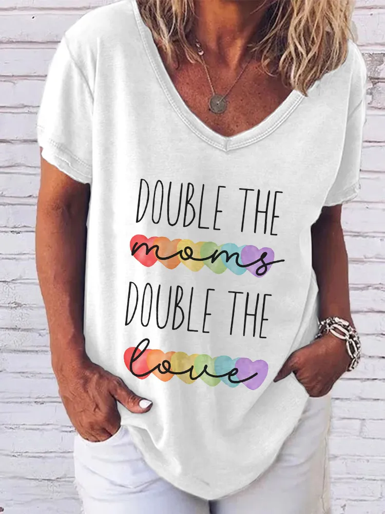 Women'S Double The Moms Double The Love V-Neck Short-Sleeved T-Shirt