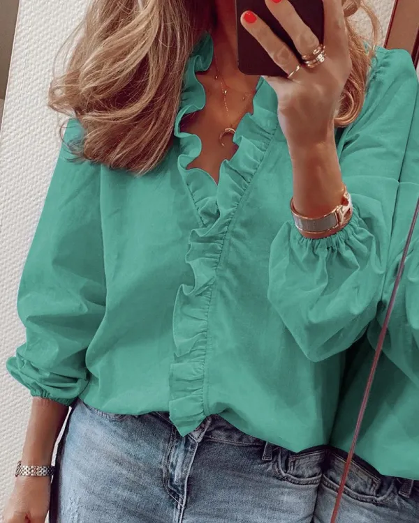 New Long Sleeve Ruffle Blouse Shirt
