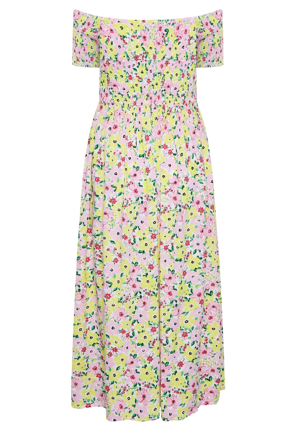 YOURS Curve White Floral Print Shirred Maxi Dress