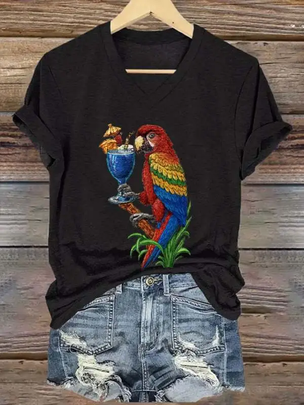 Women's Retro Parrot Print T-Shirt