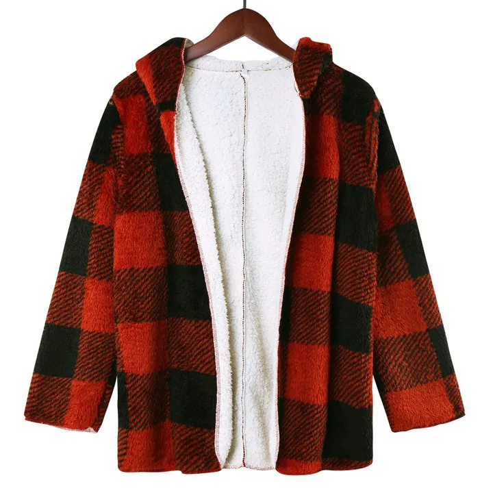 Plaid Open Front Hooded Coat