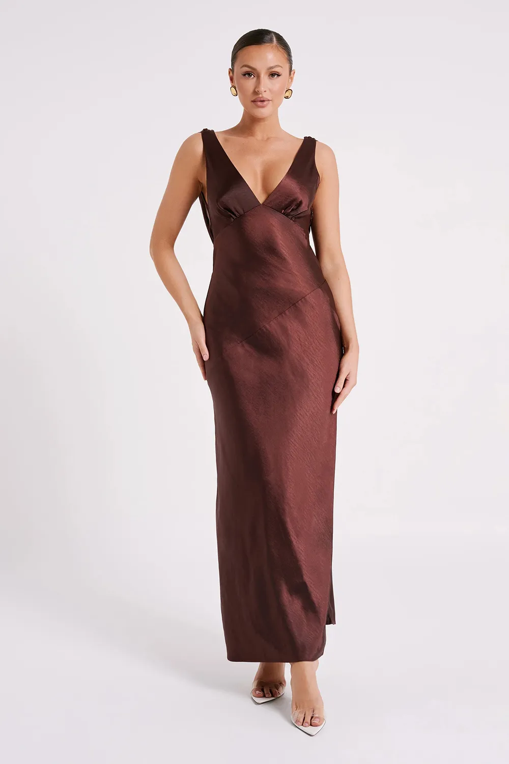 Maxi Satin Dress With Back Cowl - Emerald
