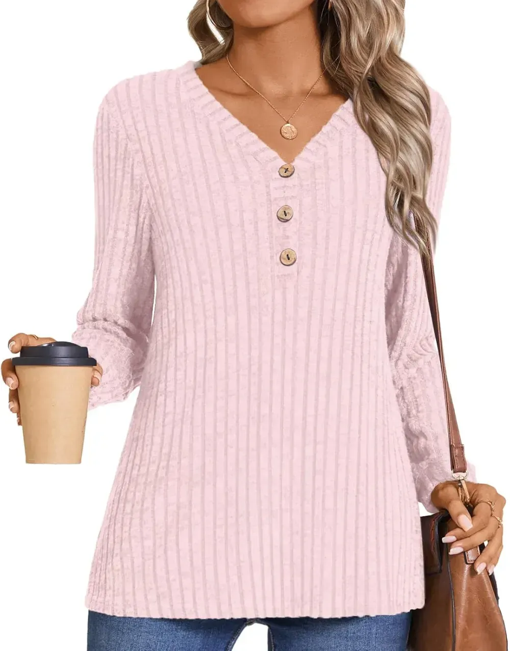 HOTGIFT Womens 2024 Fall Winter Tunic Tops Long Sleeve Casual T-Shirts Soft Comfy Stripe Blouse Lightweight