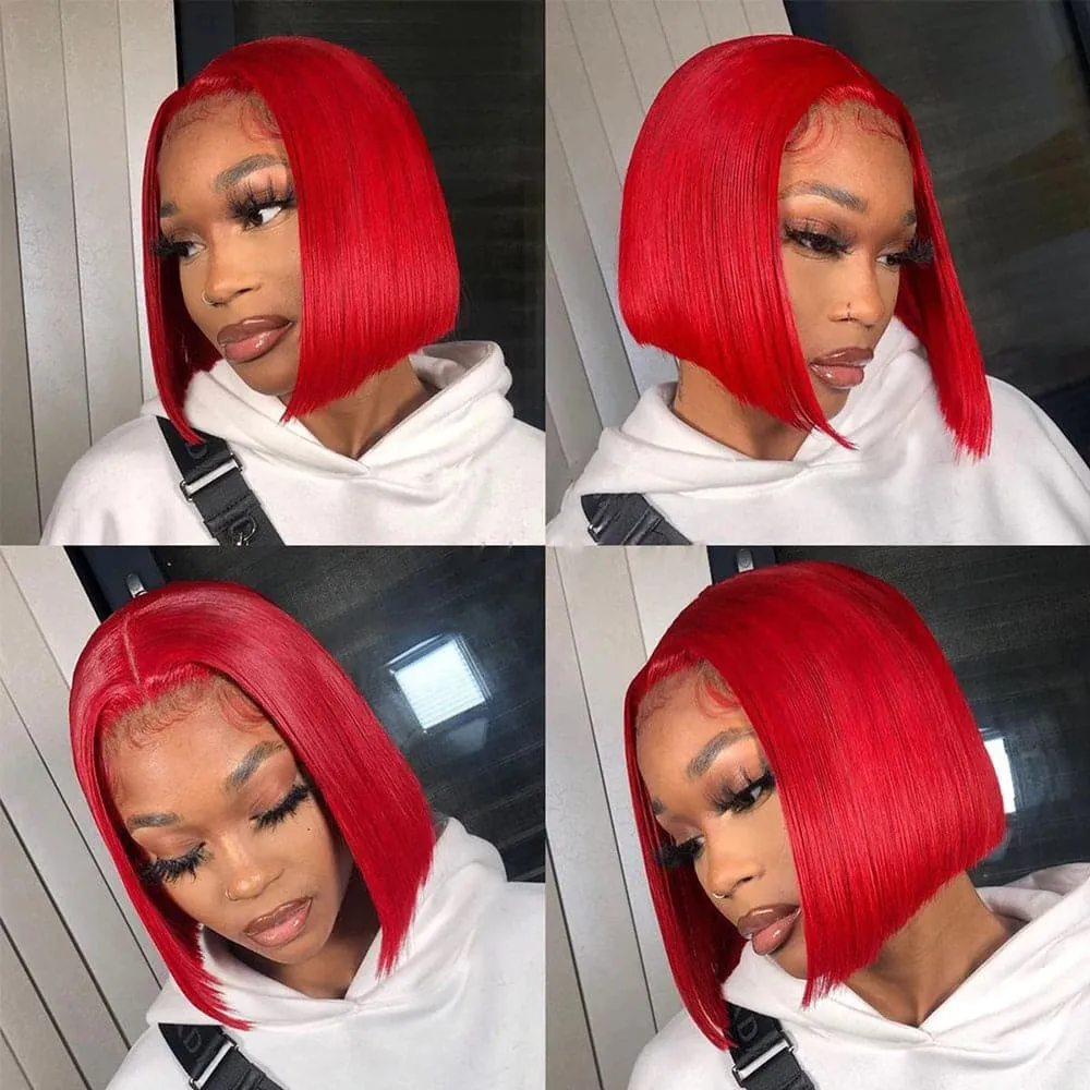Sterly Red Wig Straight 13x4 Lace Frontal Colored Short Bob Human Hair Wigs