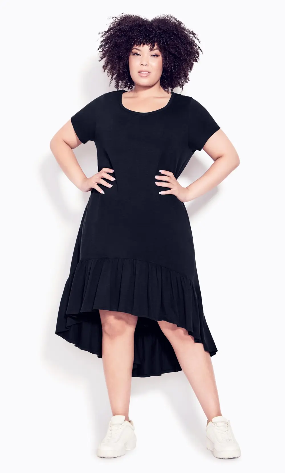 Evans Black Ruffle Drape Pocket Tunic Dress